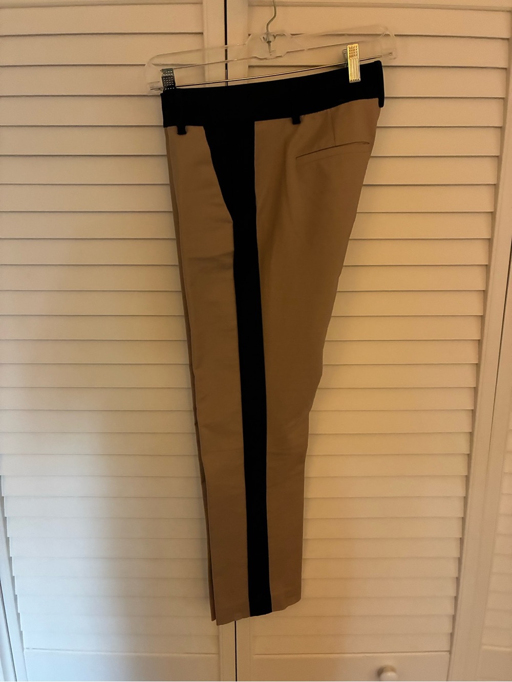 Women’s Tuxedo Stripe Dress Pants in Khaki and Black